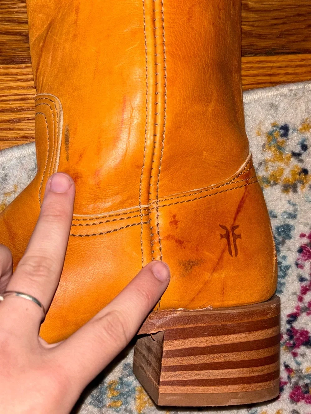 Vintage Frye Campus Western Square Toe Brown Cowboy Boots Womens US 6M - Picture 3 of 13